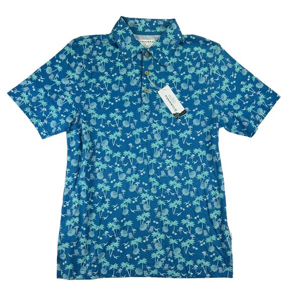 Cubavera Mens Tropical Vacation Print Short Sleeve Polo Shirt Blue S - Picture 1 of 5